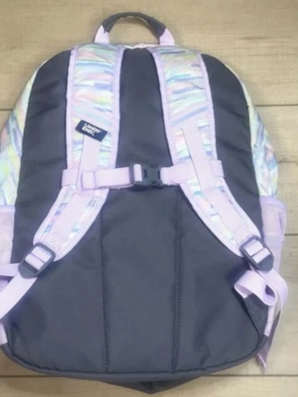 Lands’ End Girls Kids Pastel Striped Sparkly Backpack in Lavender & Multicolor